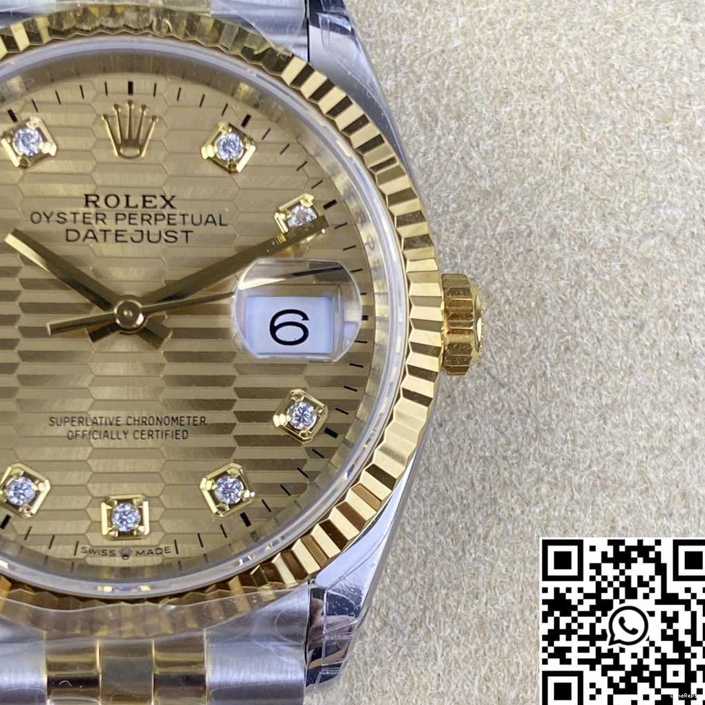 Two M126233 Diamond Rolex Datejust Tone Factory Motif Hourmarker Dial VS 36MM Silver 0920